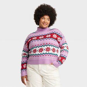 New! Women's Argyle Graphic Holiday Sweater - Purple/Pink/Red